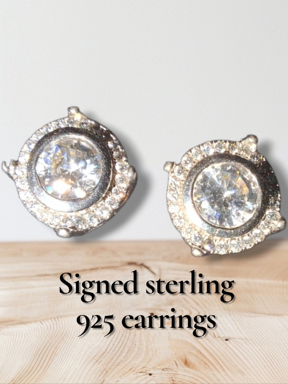 925 Sterling Cz Halo Stud Earrings Gift, Formal, Bridal Silver Signed Classic